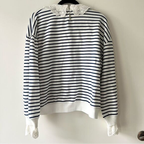 NWT J. Crew French Terry Sweatshirt with Lace Trim - Picture 6 of 8